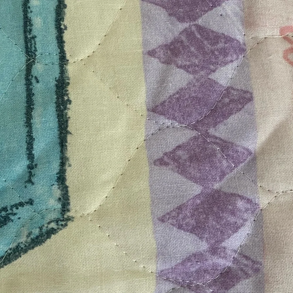Pastel Baby Quilt Crib Blanket ABC Blocks Animals Lace Trim Reversible
